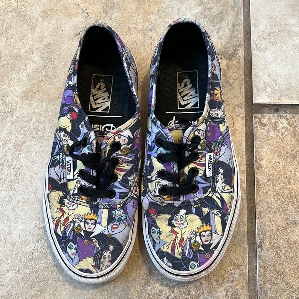 Vans Women's Sneaker — Black, Purple, Yellow, White Multi-Character Print